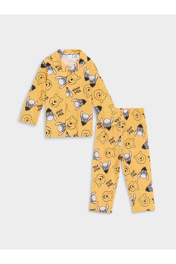 LCW baby Sarı Polo Yaka Winnie the Pooh Baskılı Erkek Bebek Pijama Takımı - 4