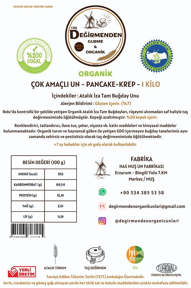 Organik Atalık Çok Amaçlı Un - Pancake-Krep - 1 Kilo - 4
