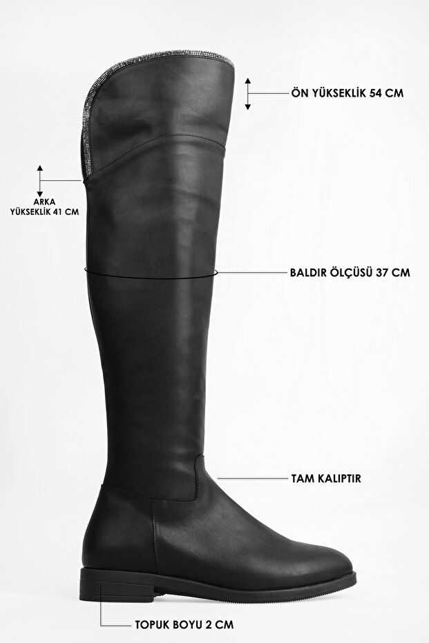 Női Toon fekete bőrű csizma, fekete bőr - 3