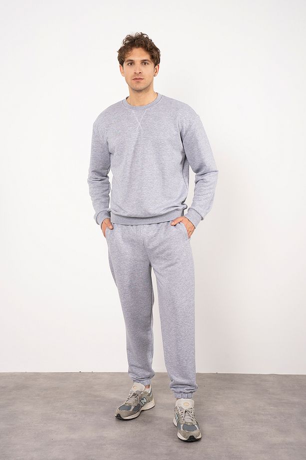 Gri Erkek Regular/Normal Kesim Paçası Lastikli Cepli Jogger Eşofman Altı - 1