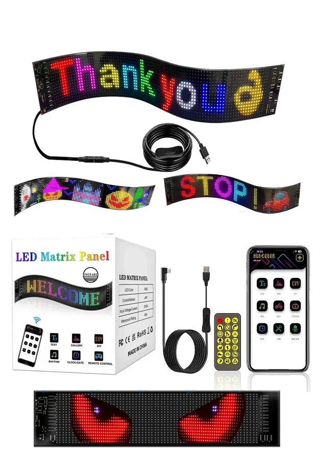Katlanabilir Led Matrix Piksel Panel Işık Uygulaması Uzaktan Kumanda Dijital Tabela Kayar Led 60cm - 1