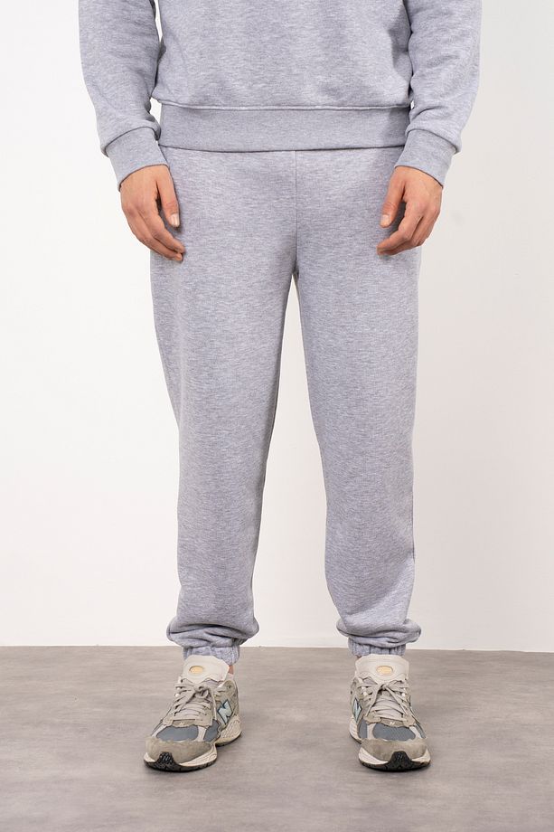 Gri Erkek Regular/Normal Kesim Paçası Lastikli Cepli Jogger Eşofman Altı - 3