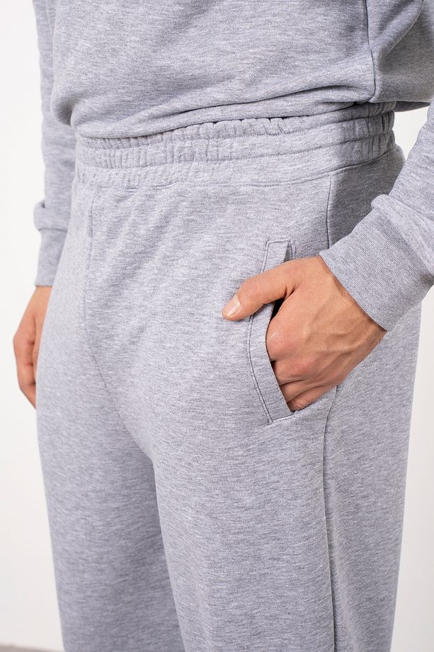Gri Erkek Regular/Normal Kesim Paçası Lastikli Cepli Jogger Eşofman Altı - 4