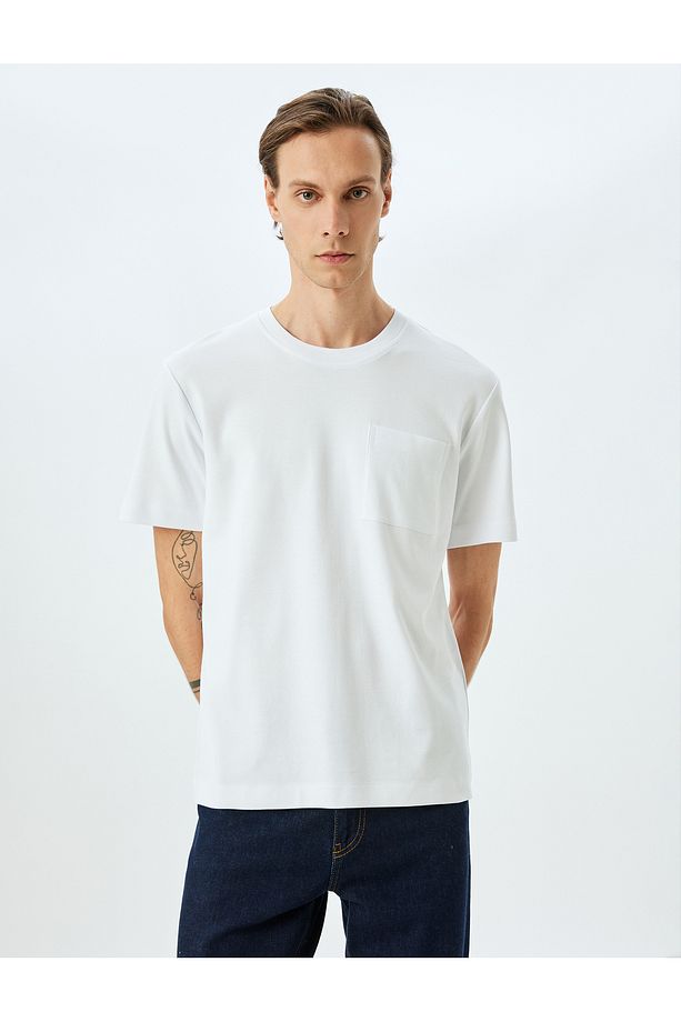 Bisiklet Yaka Regular Fit Kısa Kollu Cepli Pamuklu Basic Tişört - 3