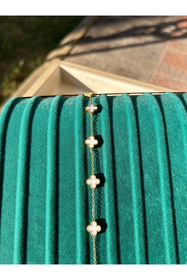 Steel Gold White Enamel 4 Leaf Mini Clover Bracelet