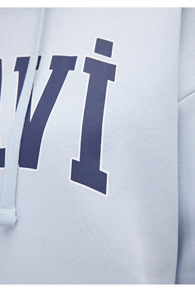 logo baskılı kapüşonlu mavi sweatshirt - 6