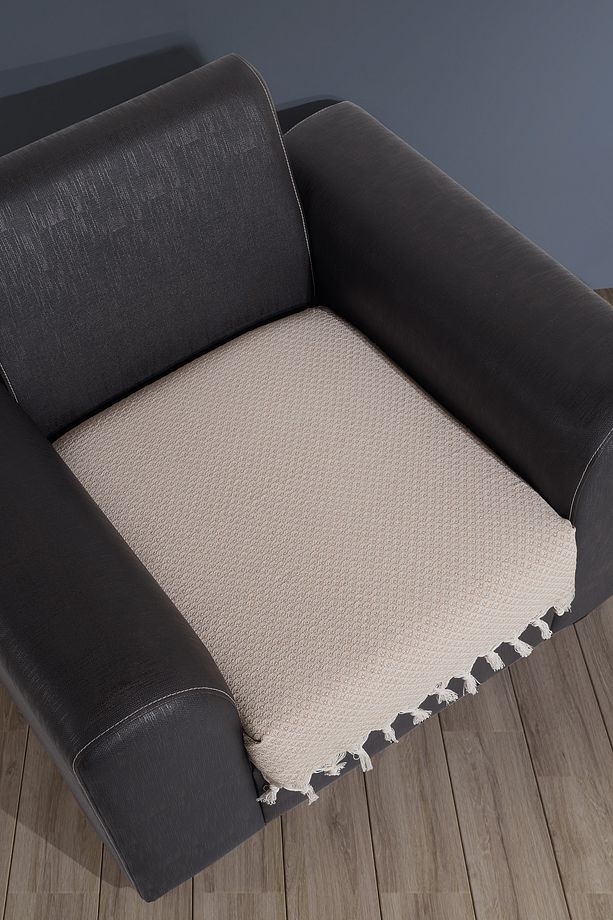 Oturma Yerini Kapatan Saçaklı Koltuk Örtüsü %100 Pamuk | Berjer Örtüsü Koltuk Şalı 70x95 Cm Bej - 2