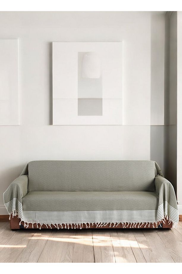 Nova Haki Koltuk Örtüsü 180 x 300 cm Kanepe Çekyat Divan Örtüsü Şalı Pamuklu Dokuma - 1