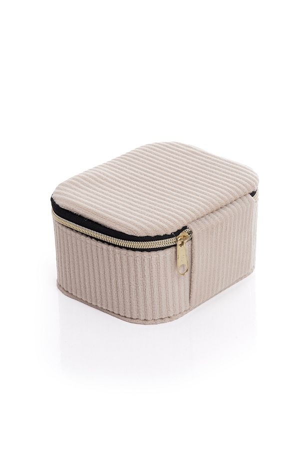Kare Çift Bölmeli Ekru Fitilli Kadife Mücevher, Organizer, Takı Kutusu 11,5 X 9,5 X 6 Cm - 4