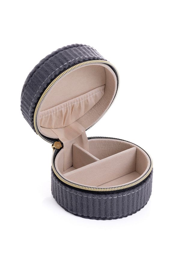 Yuvarlak Fitilli Kadife Siyah Takı Kutusu 8 X 8 X 5,5 Cm - 5