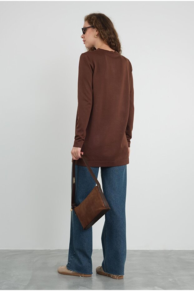 Basic Bisiklet Yaka Triko Acı Kahve - 4