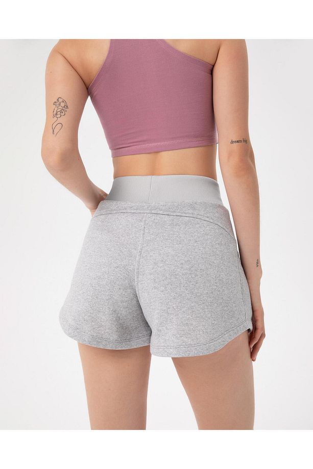 Gri Bel Lastikli Ayarlanabilir Sweatshort Şort - 4