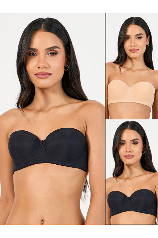 Pack of 2 -Padded Wired Strapless Transparent Strap Balconette Bra