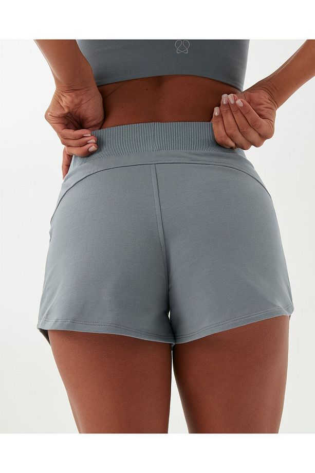 Mavi Bel Lastikli Ayarlanabilir Sweatshort Şort - 4