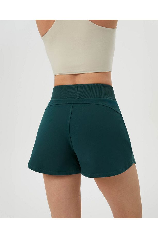 Koyu Yeşil Bel Lastikli Ayarlanabilir Sweatshort Şort - 3