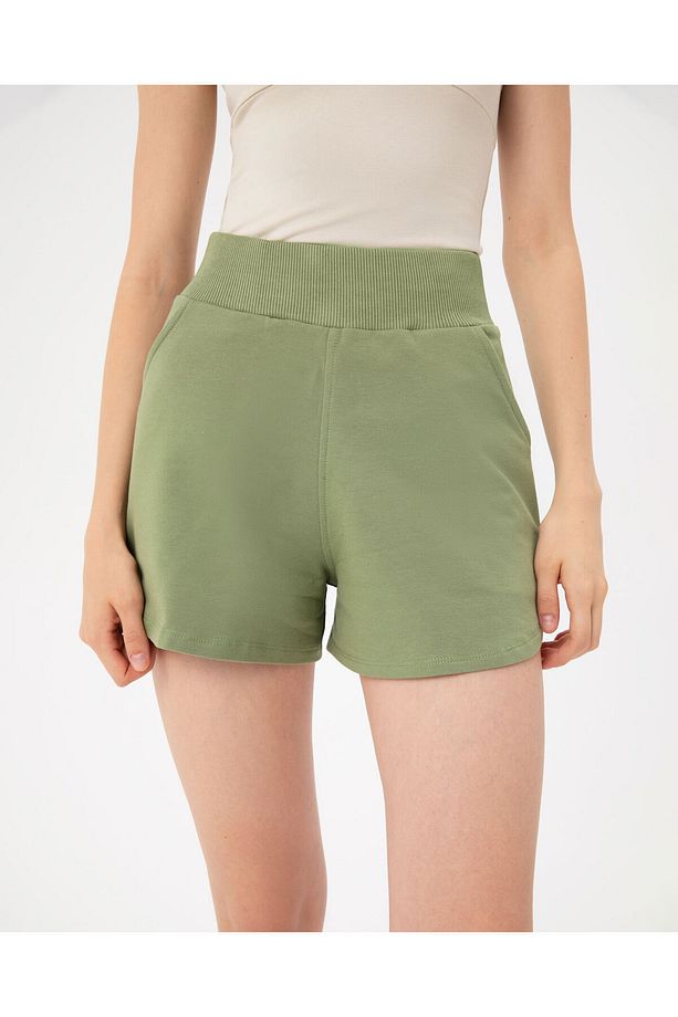 Açık Yeşil Bel Lastikli Ayarlanabilir Sweatshort Şort - 6