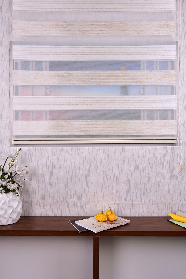 Krem Pliseli Etek Dilimsiz Ds 10790-v6 Zebra Stor Güneşlik Perde - 1
