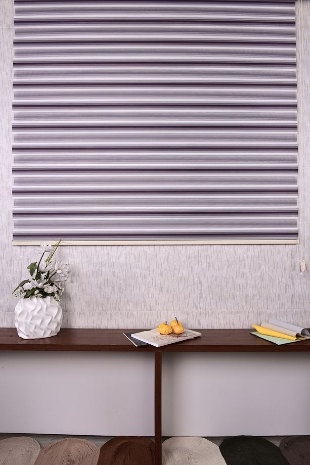 Ekru-mor Pliseli Etek Dilimsiz 10671-v5 Zebra Stor Güneşlik Perde - 3