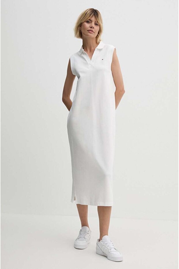 V-Neck Sleeves Polo Midi Dress Organic Cotton