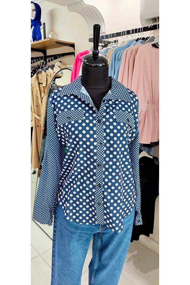 Puantiyeli Kadın Gömlek - 1