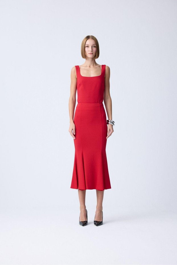 Midi Length Red Fish Skirt