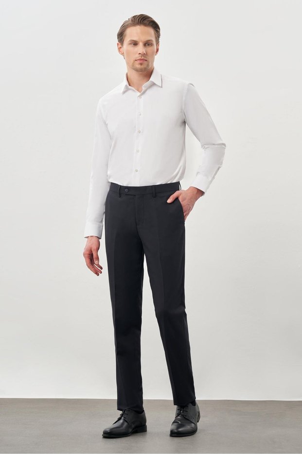 Navy Blue Flexible Comfort Fit Classic Trousers with Side Pockets 1003245207