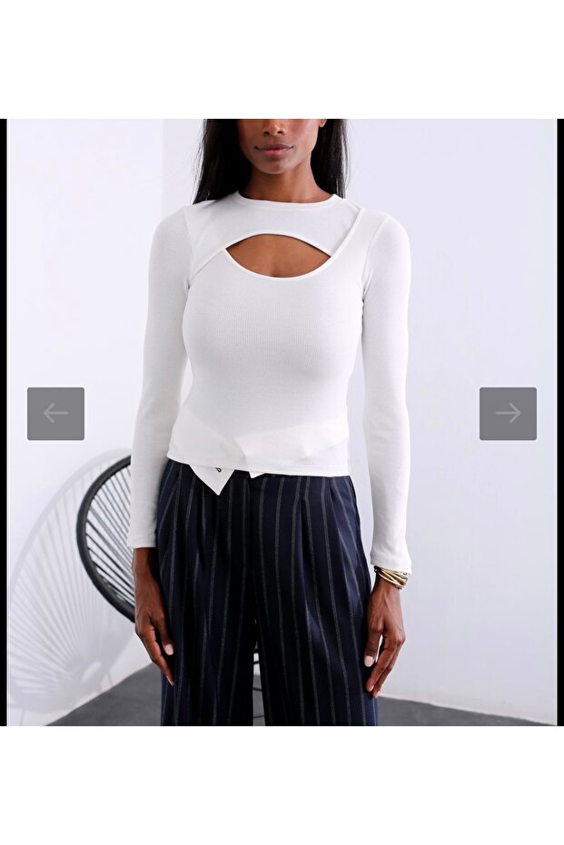 Önü parçalı fitilli dar bluz - 1