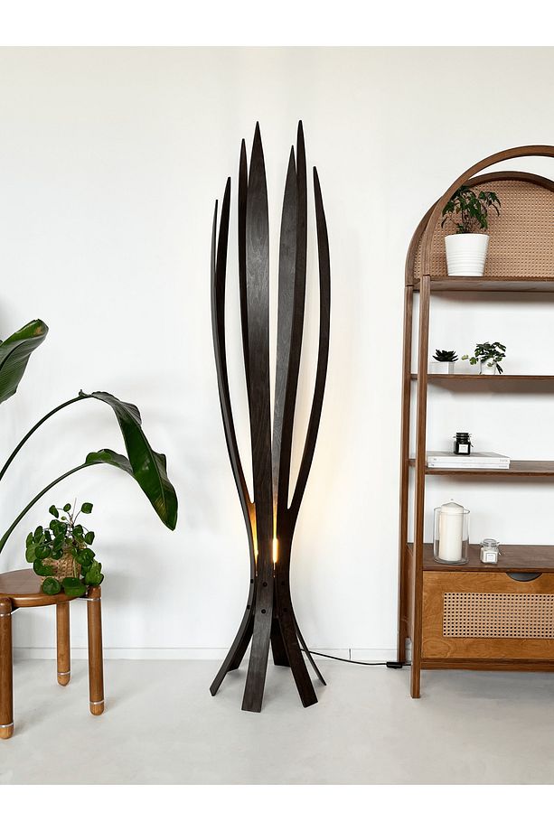 ''Hedra Lambader, İskandinav Tarzı Ahşap Lambader, Dekoratif Yer Lambası, Modern Salon Aydınlatma'' - 8