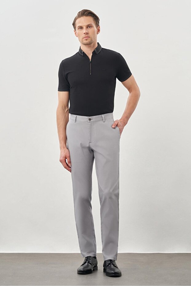 Gray Cotton Side Pocket Casual Comfort Fit Chino Trousers 1003245169