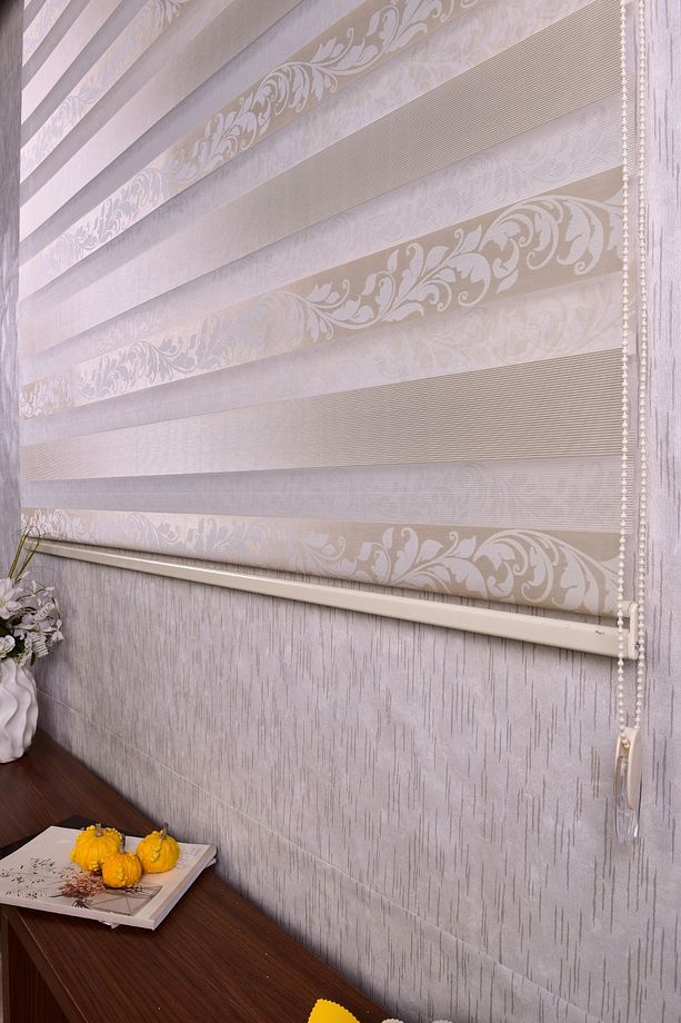 Krem Kendinden Desenli Etek Dilimsiz Ds 954-v1 Zebra Stor Güneşlik Perde - 5