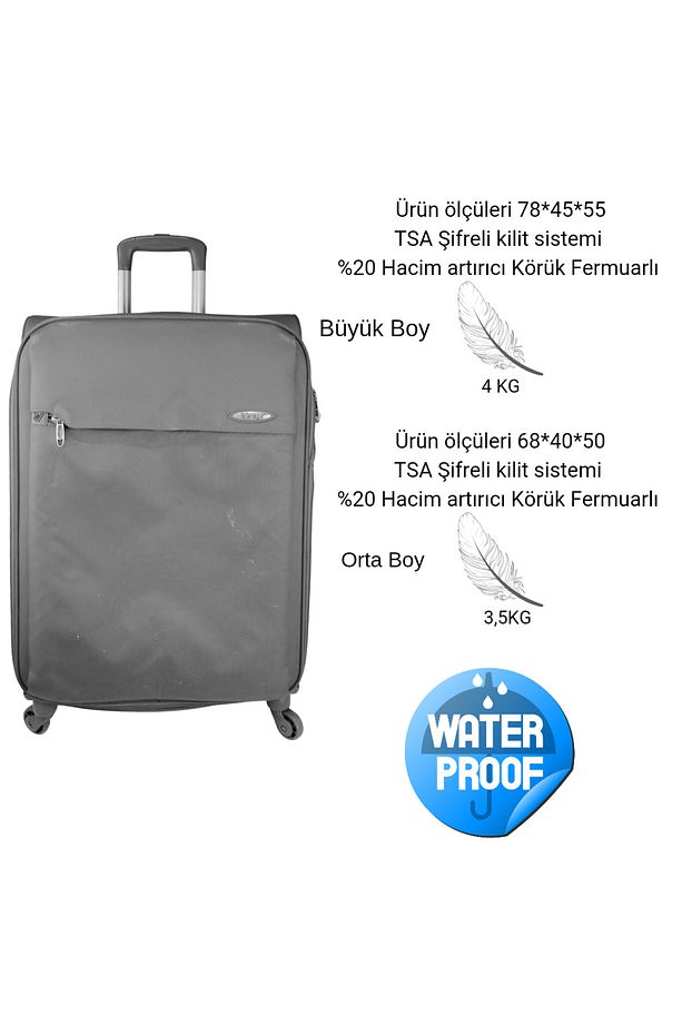 Verage Kumaş Hafif Büyük ve Orta Boy Valiz - 3