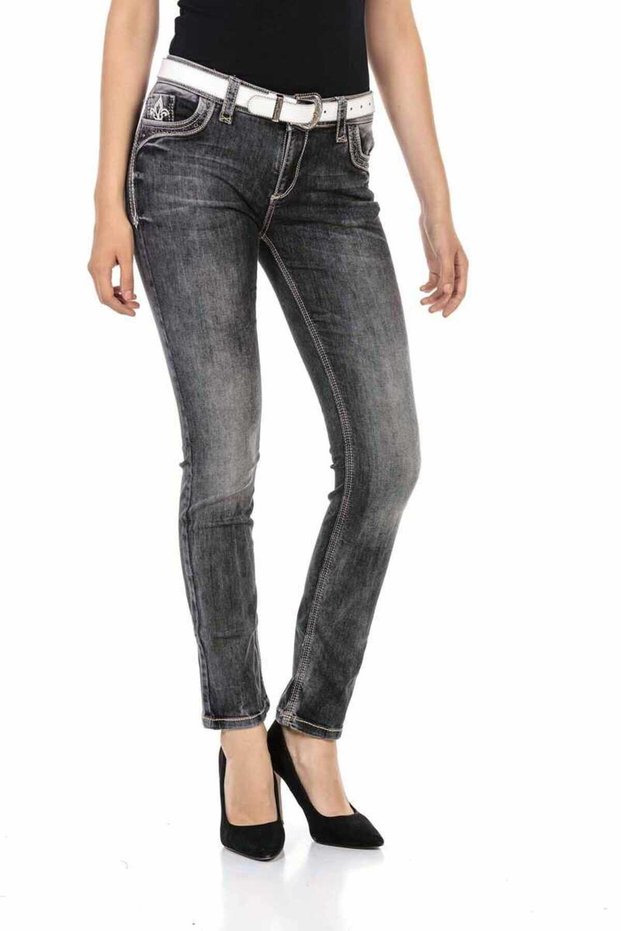 Wd436 Black Women's Jeans with Pocket Embroidery Detail