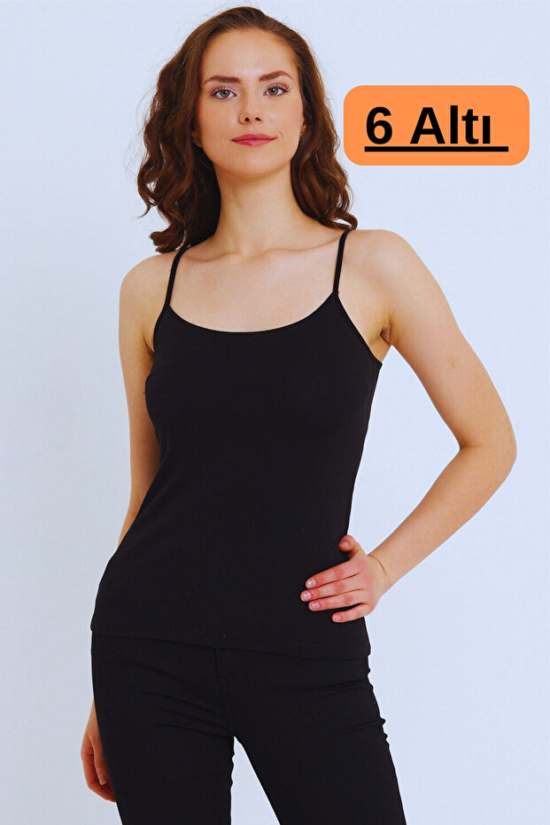 Pack of 6 Black Women's Undershirt - Rope Strap