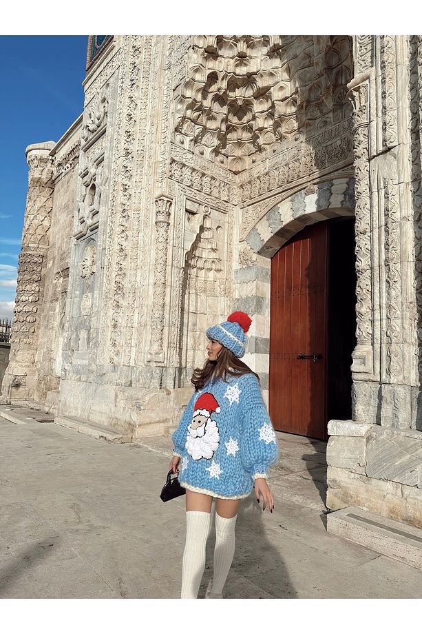 Santa El Örgüsü Kazak Elbise + Bere Takımı - 6