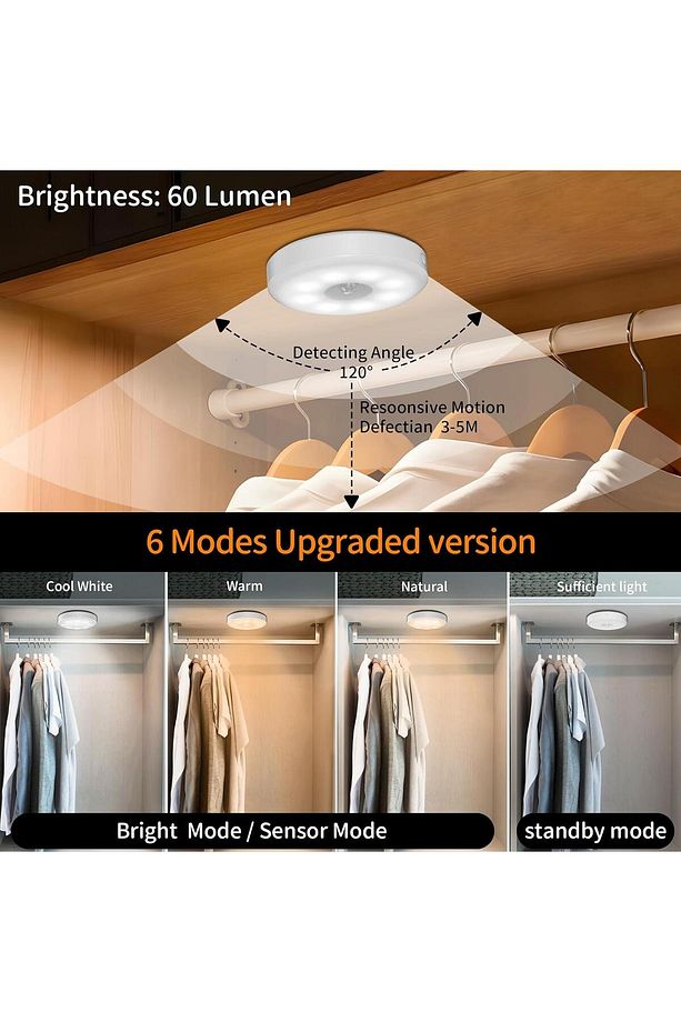 L2026 16 Led 3 Renkli Şarjlı Ve Pilli Hareket Sensörlü Type-c Girişli Led Işık Lamba - 3