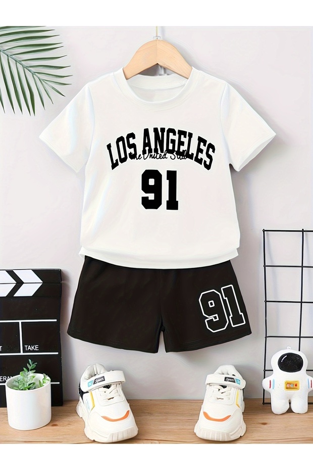Premium Los Angeles Printed Children's Bottom Top T-Shirt Set