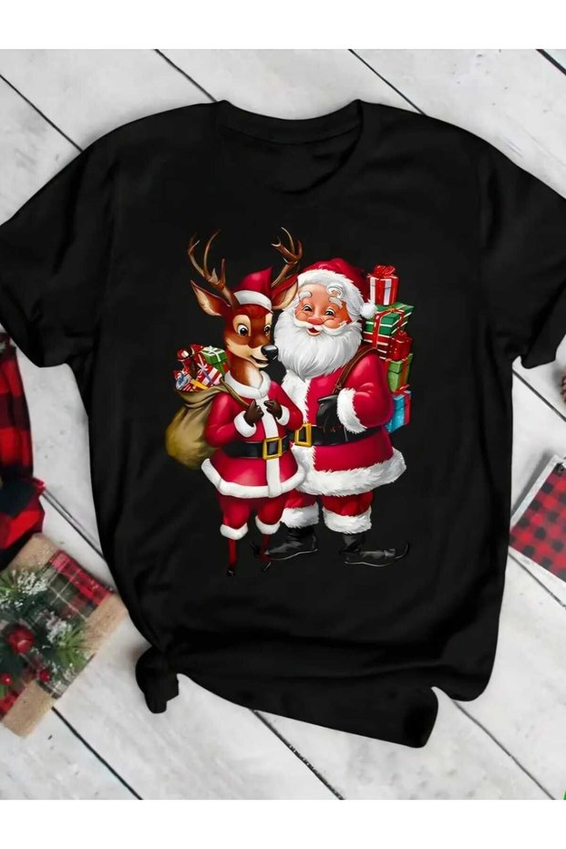 Women's / men's new year's themed red white t-shirt happy new years printed oversize loose new year