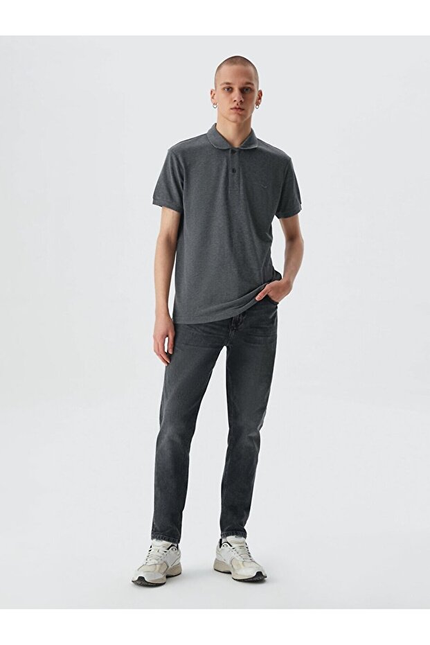 Μπλουζάκι με κοντό μανίκι Polo Neck Basic Regular Anthracite - 1