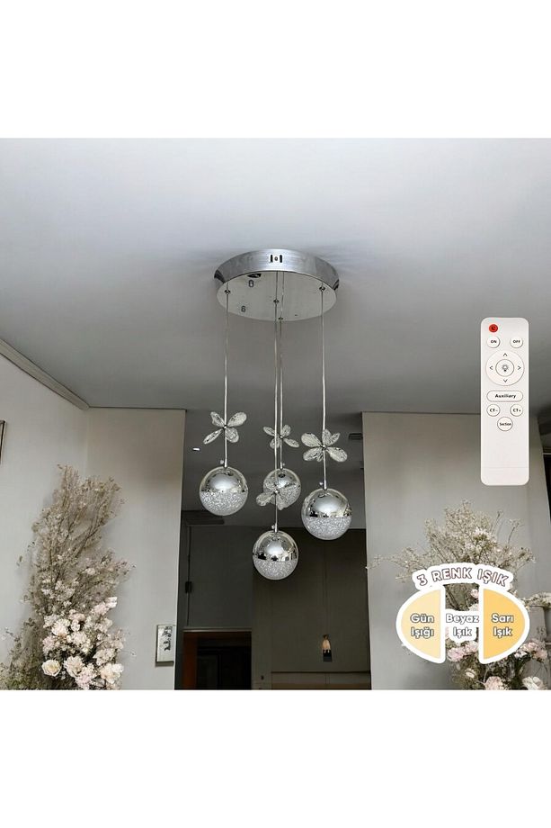 Krom Tepsi 4 Toplu Kumandalı 3 Renk Led - 1
