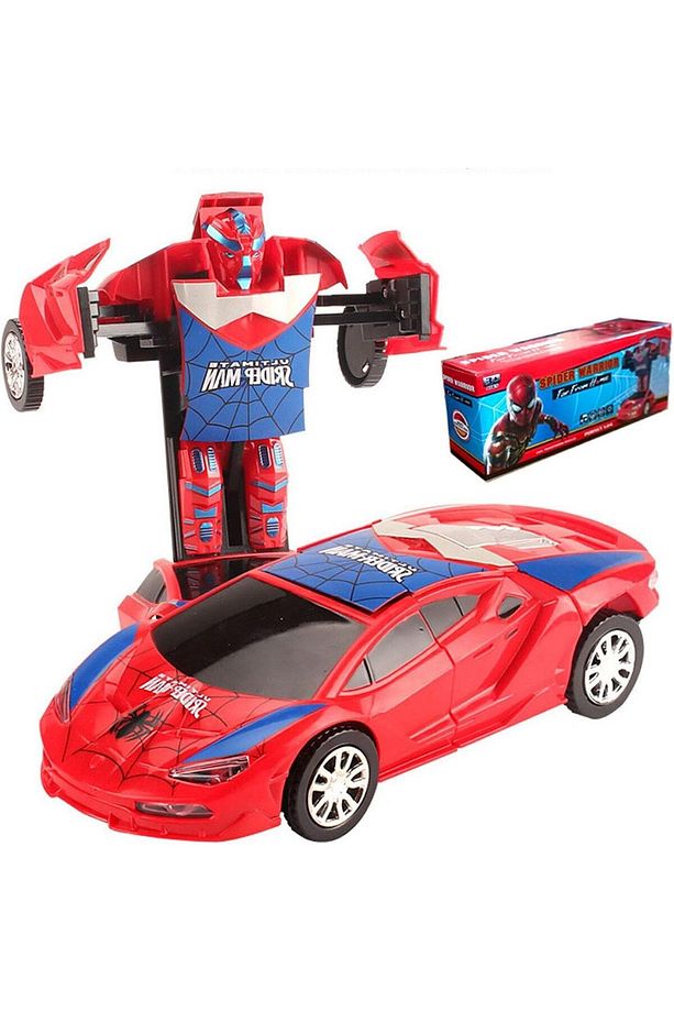 Spiderman Işıklı Sesli   Örümcek  Transformers Robot Araba Çarp Dön 20 cm - 1