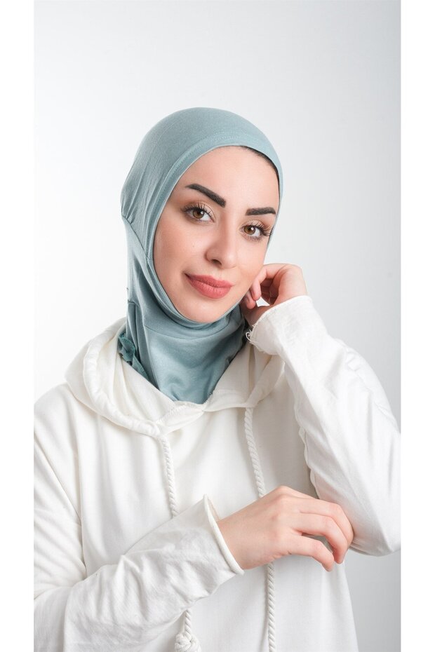 Green Practical Ready-made Interlocking Hijab Bonnet Sandy Fabric Sports Hijab 2113_32