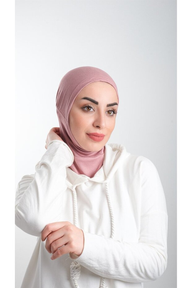 Dusty Rose Practical Ready-made Interlocking Hijab Bonnet Sandy Fabric Sports Hijab 2113_18