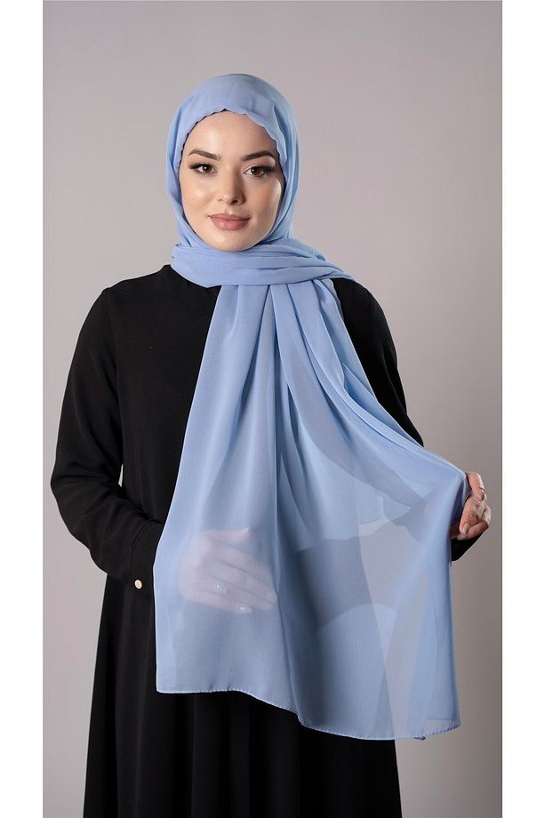 Bebe Mavisi Pratik Hazır Geçmeli Şal Şifon Kumaş Hijab Bone 3009_11 - 5