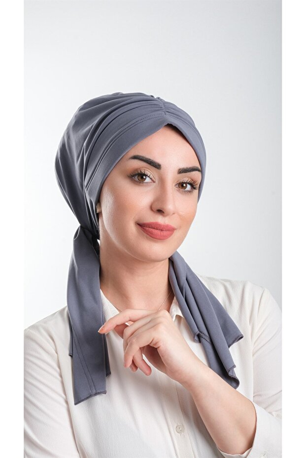 Smoked Practical Ready-To-Wear Hijab Bonnet Cut Fiber Plain 2111_25