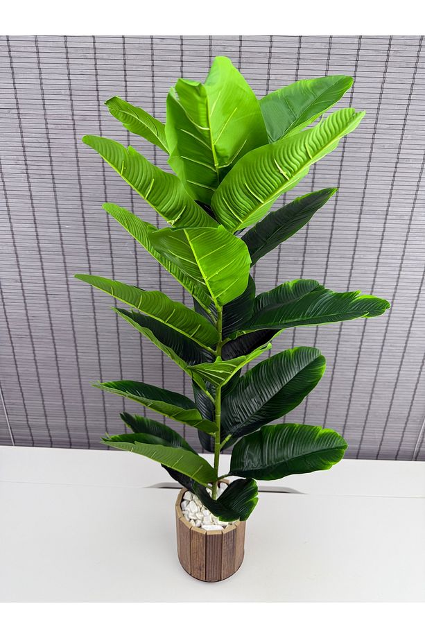 Yapay Çiçek Starliçe Salon Çiçeği Ahşap Saksılı Yapay Bitki 23 Yapraklı 85 Cm - 1