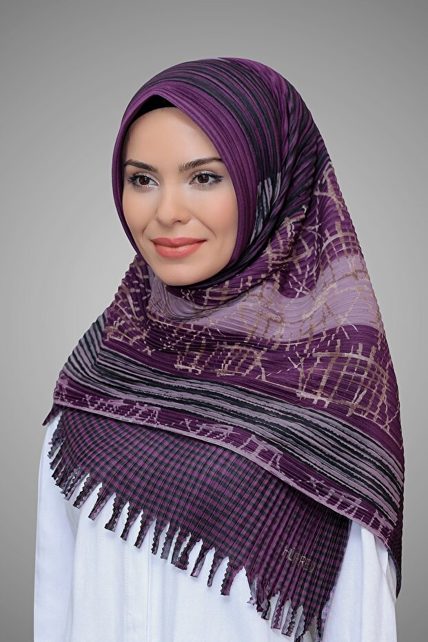 Wine Practical Ready-made Interlace Hijab Scarf Split Fiber Pleated Flower Patterned 1818d4_08