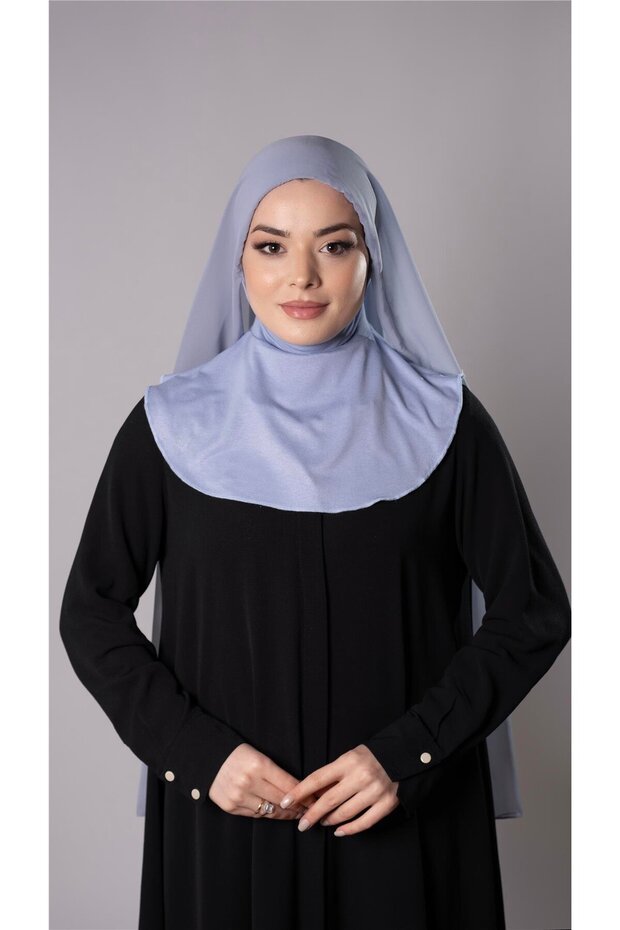 Gray Practical Ready-made Interlocking Shawl Chiffon Fabric Hijab Bonnet 3009_15