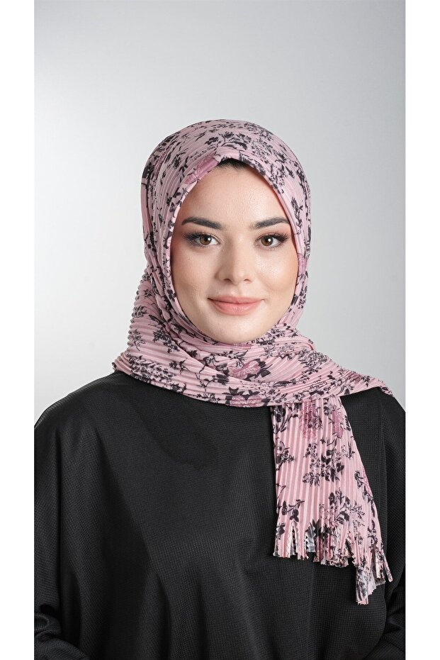 مسحوق أسود عملي جاهز وشاح الحجاب المتشابك الألياف التيلة مطوي زهرة منقوشة 1818d6_601