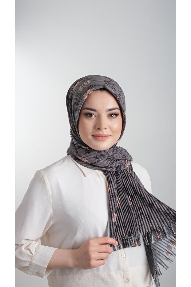 وشاح حجاب متداخل عملي وجاهز مصنوع من الذهب الأنثراسايت مصنوع من الألياف الأساسية مطوي على شكل زهرة 1818d6_2502