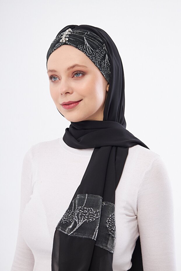 Gray Stone Tie Back Shawl Chiffon Floral Pattern 2319_15